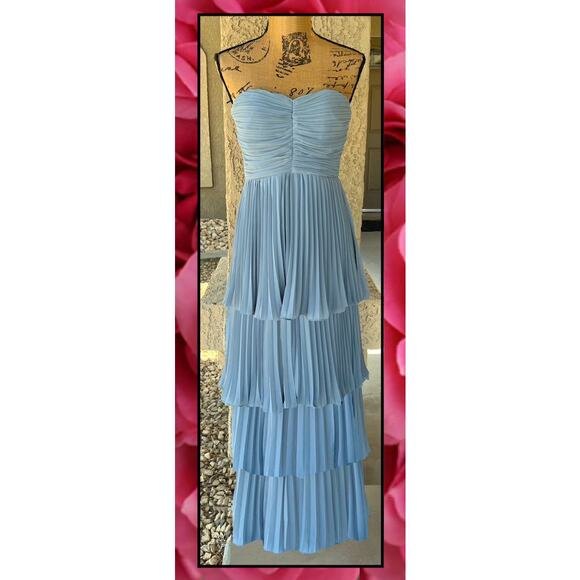 Lulus Pleated Seriously Sensational Light Blue Strapless Tiered Maxi Dress Sz M - Picture 2 of 10